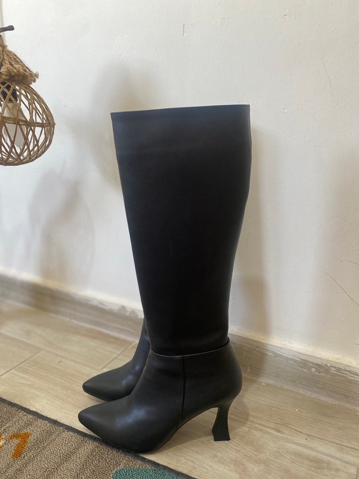 Siyah Kadın Dizüstü Stiletto Topuklu Çizme - Görsel 2