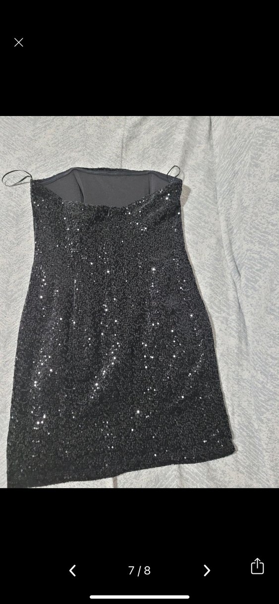 Siyah Payetli Mini Straplez Abiye Elbise - Görsel 4