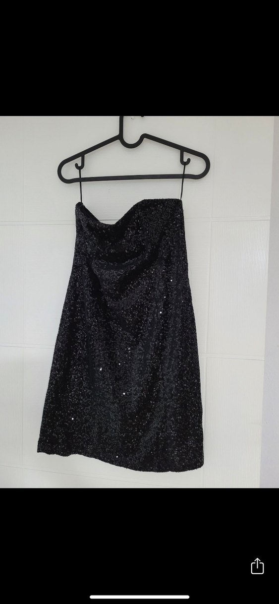 Siyah Payetli Mini Straplez Abiye Elbise - Görsel 3