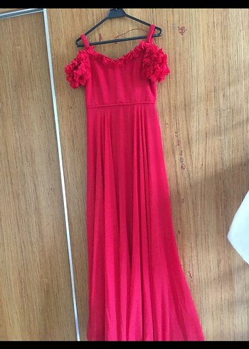 Fırfırlı Uzun Pembe Kadın Elbise - Görsel 2