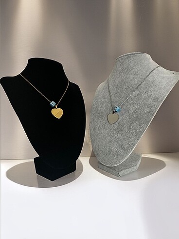 Altın ve gümüş renkte kalp kolyeler - Görsel 2