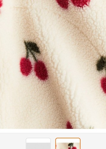 H&M  Kiraz Baskılı Beyaz Peluş Ceket - Görsel 2