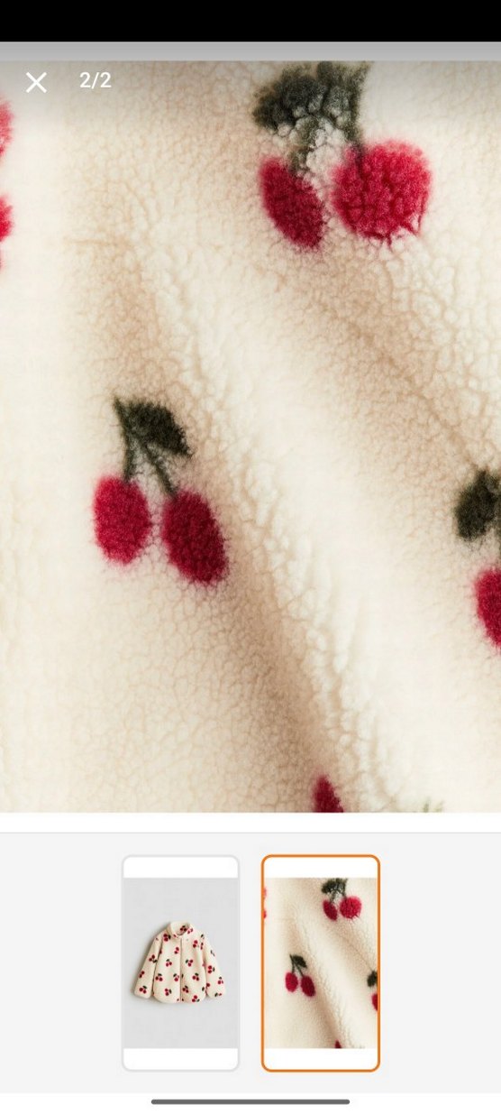 H&M  Kiraz Baskılı Beyaz Peluş Ceket - Görsel 2