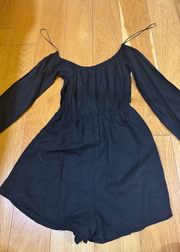 Bershka Siyah Uzun Kollu Straplez Keten Tulum - Görsel 5