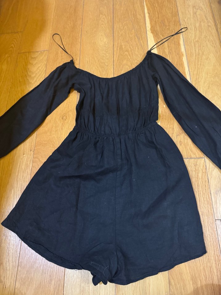 Bershka Siyah Uzun Kollu Straplez Keten Tulum - Görsel 5