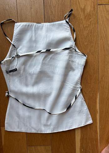 xs Beden beyaz Renk Zara sırtı açık Zebra Desenli İnce Askılı Kadın bluz