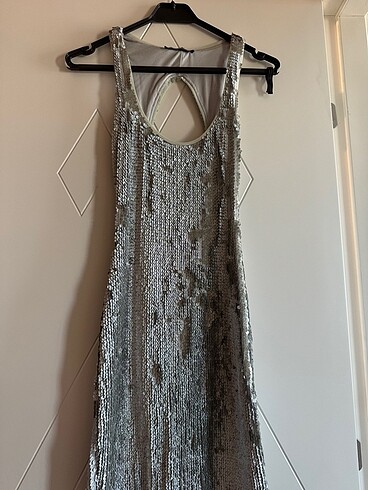 Bershka pullu simli şık abiye elbise