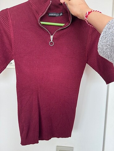 s Beden bordo Renk Bershka fermuarlı kazak