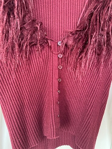 s Beden bordo Renk Stradivarius kürklü şık hırka bluz