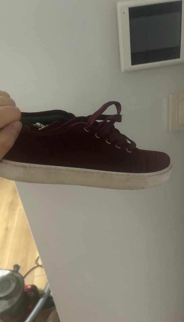 Bordo Süet İnci Detaylı Düz Taban Kadın Spor Ayakkabı - Görsel 3