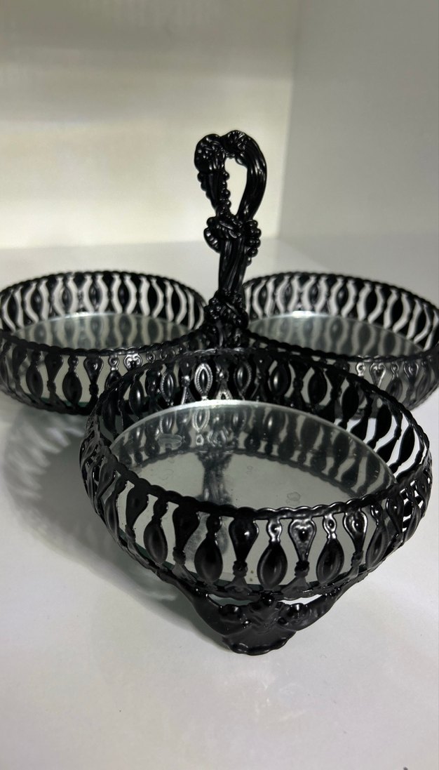 Siyah Metal Üçlü dekoratif tabak - Görsel 2