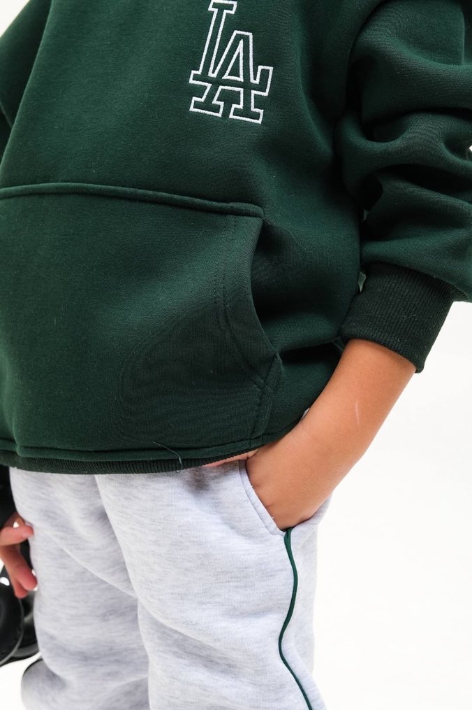 Yeşil Kapüşonlu LA Baskılı takım unisex - Görsel 5