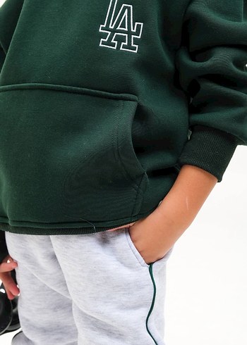 Erkek kız Çocuk Kapüşonlu Gri Sweatpant ve Yeşil Sweatshirt - Görsel 7