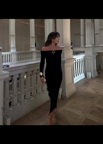 Siyah Straplez Uzun Kadın Elbise - Görsel 3