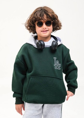 Gri Jogger Eşofman Altı ve Yeşil Kapüşonlu Sweatshirt unisex - Görsel 6