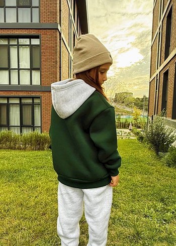 Erkek kız Çocuk Kapüşonlu Sweatshirt ve Gri Eşofman takımı - Görsel 6