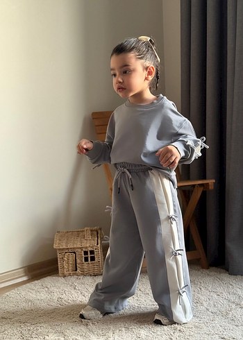 Gri Kız Sweatpants ve Üst Takım