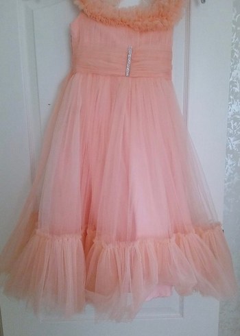Pembe Fırfırlı Kız Çocuk Straplez Elbise