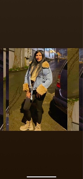 Tüyülü kot ceket