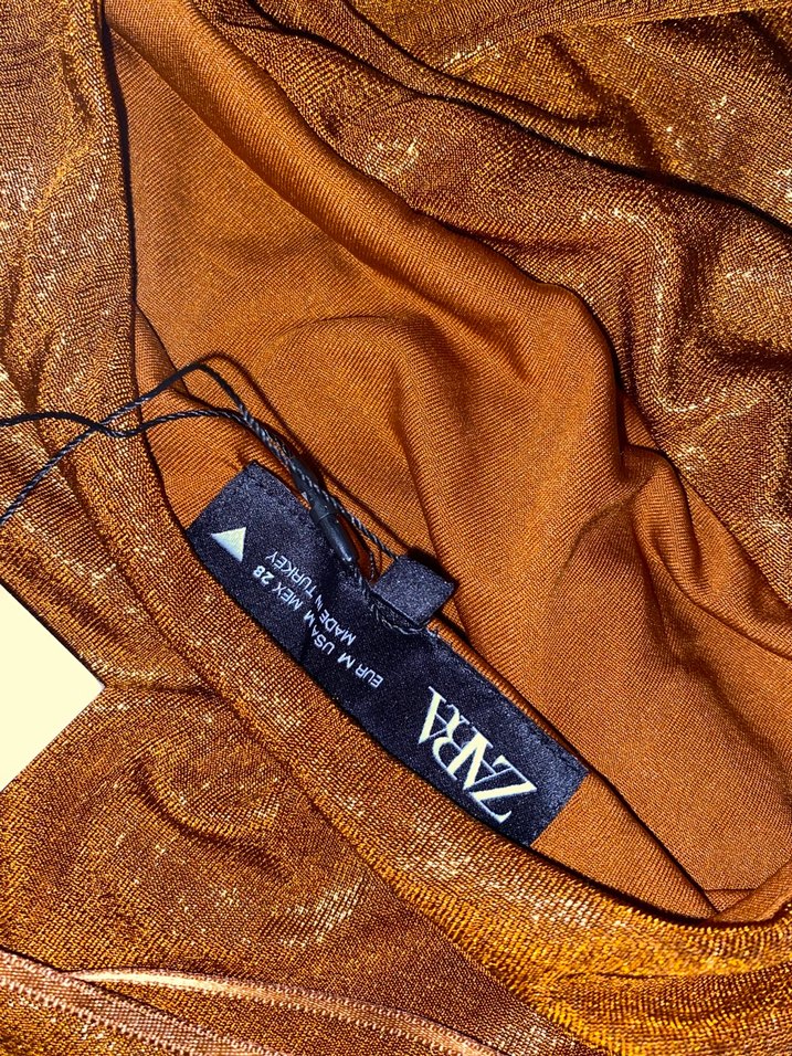 Drapeli Parlak Kahverengi Kadın zara bluz - Görsel 3