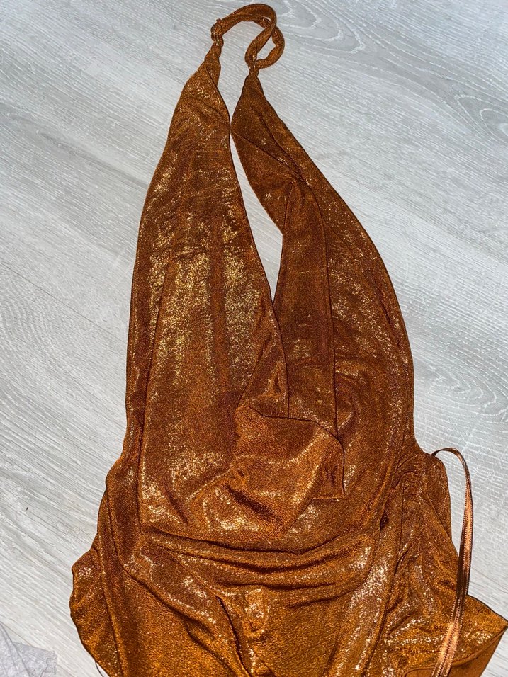 Drapeli Parlak Kahverengi Kadın zara bluz - Görsel 4