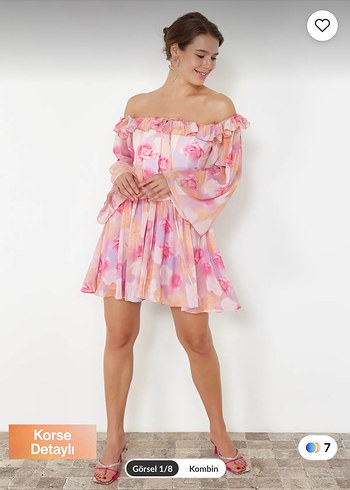 Trendyol & Milla Pembe Pastel Volanlı Straplez Mini Elbise