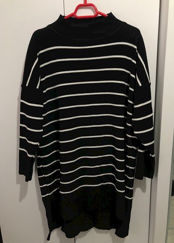 Siyah Beyaz Çizgili Boğazlı Kadın Kazak - Görsel 2