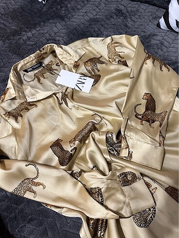 Zara Zara saten kaplan vizon gömlek
