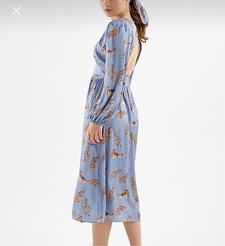 Zara Leopar mavi saten elbise