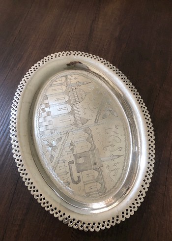 Beden altın Renk İşlemeli Altın Renkli Oval Tepsi