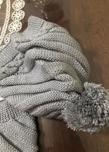 Gri El Örgüsü Kadın Bere Ve Boyunluk - Görsel 6