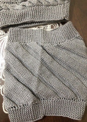Gri El Örgüsü Kadın Bere Ve Boyunluk - Görsel 3