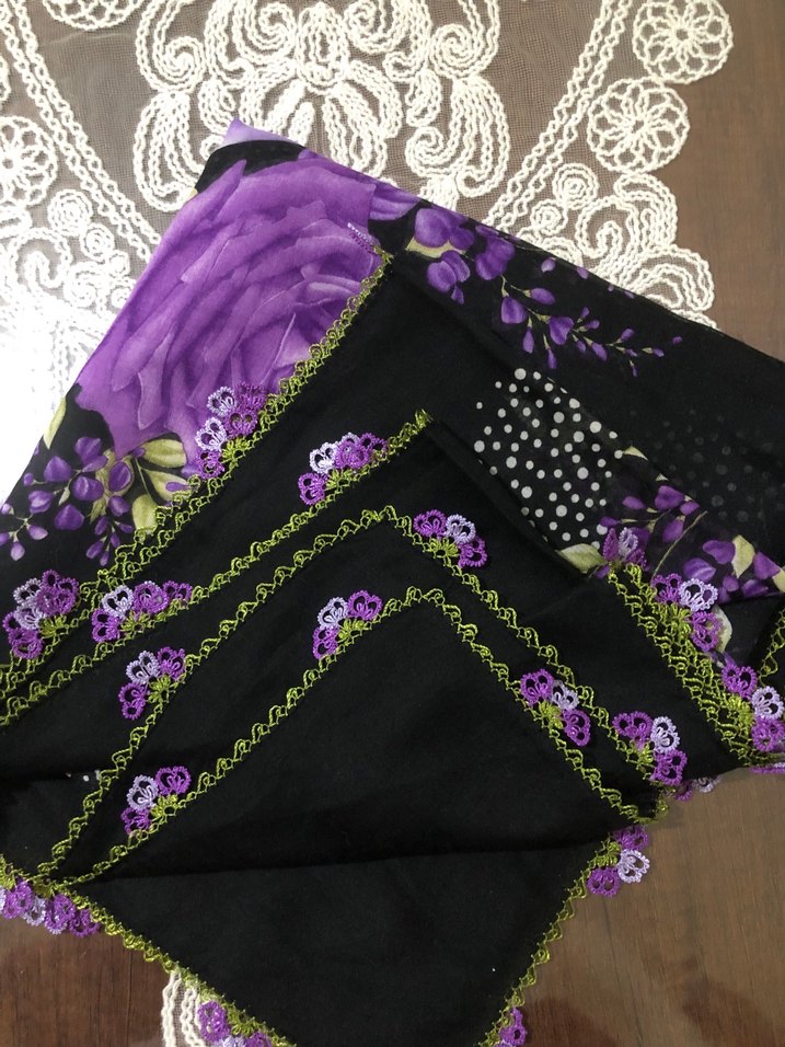 Mor İğne Oyası Detaylı Kadın Yazma - Görsel 4