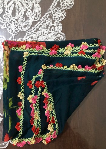 Dantel Detaylı Çok Renkli Kadın Yazmalar - Görsel 6