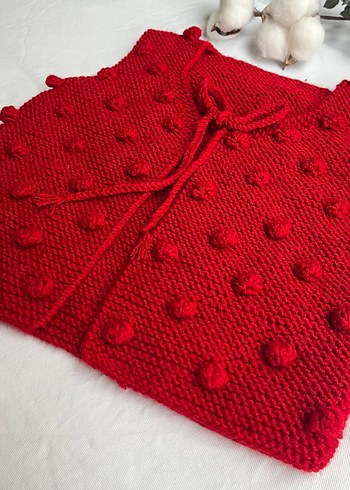 Kırmızı Kız Çocuk Örgü Yelek - Görsel 3