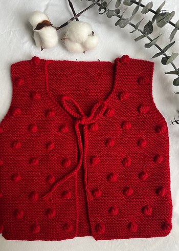 Kırmızı Kız Çocuk Örgü Yelek - Görsel 2