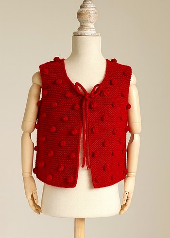 Kırmızı Kız Çocuk Örgü Yelek - Görsel 4