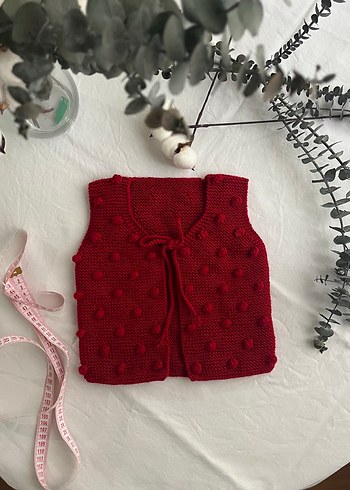 Kırmızı Kız Çocuk Örgü Yelek - Görsel 5