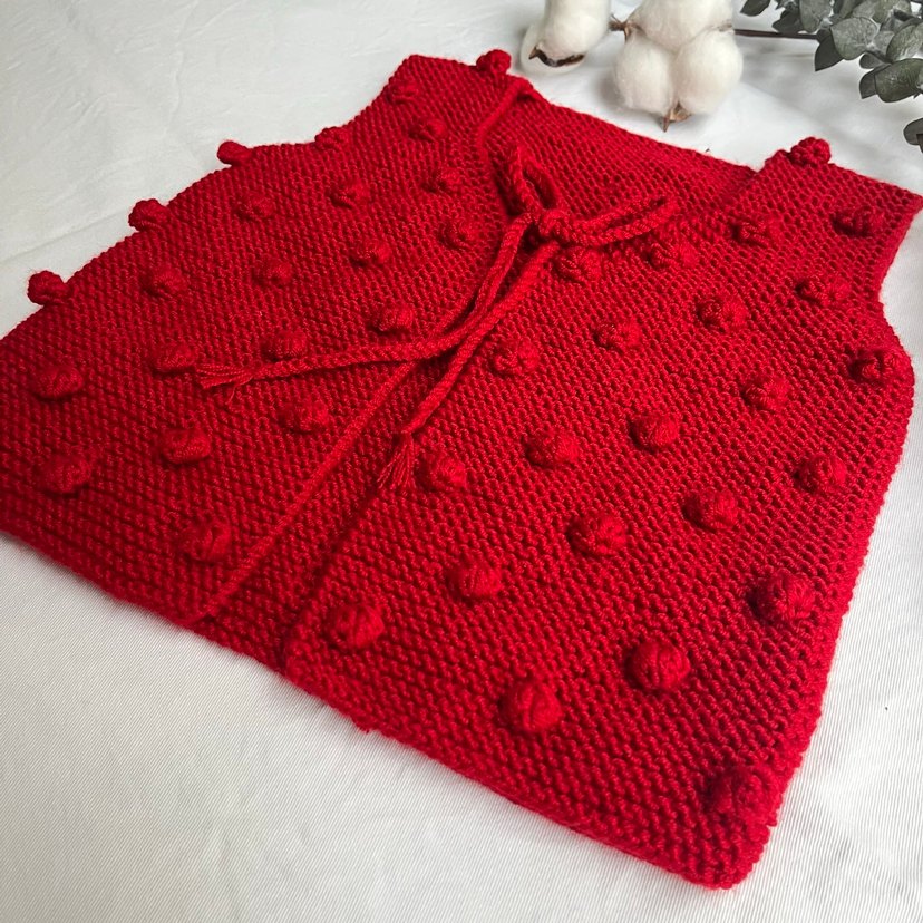 Kırmızı Kız Çocuk Örgü Yelek - Görsel 3