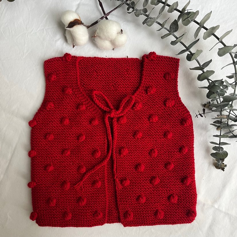 Kırmızı Kız Çocuk Örgü Yelek - Görsel 2