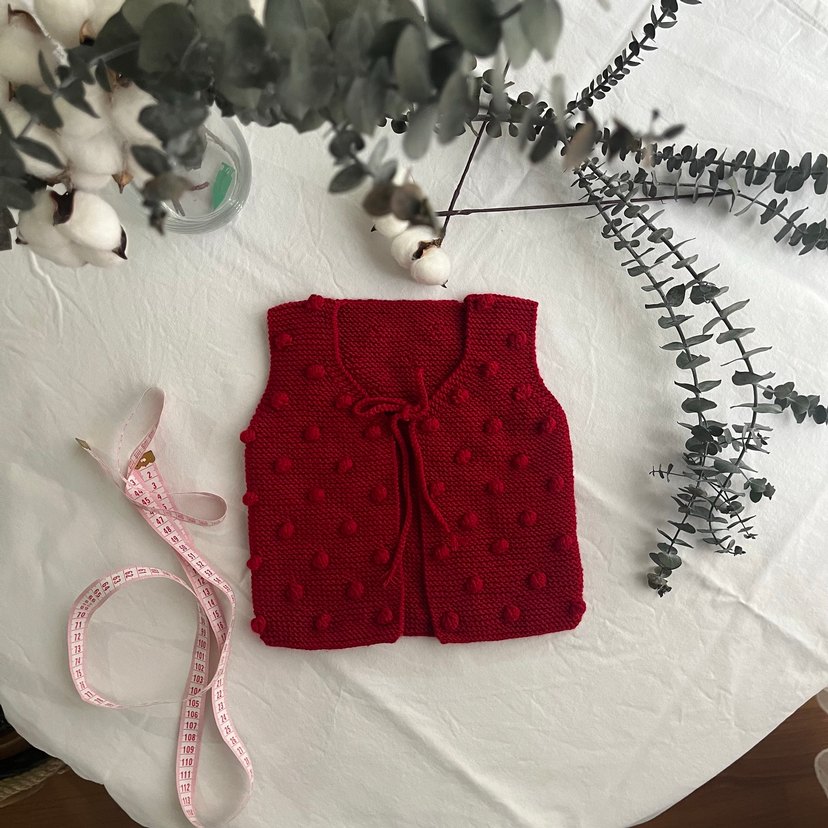 Kırmızı Kız Çocuk Örgü Yelek - Görsel 5