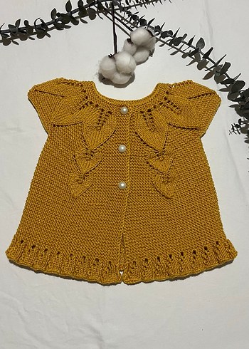 Kız Çocuk Parlak Sarı Örgü Yelek - Görsel 2