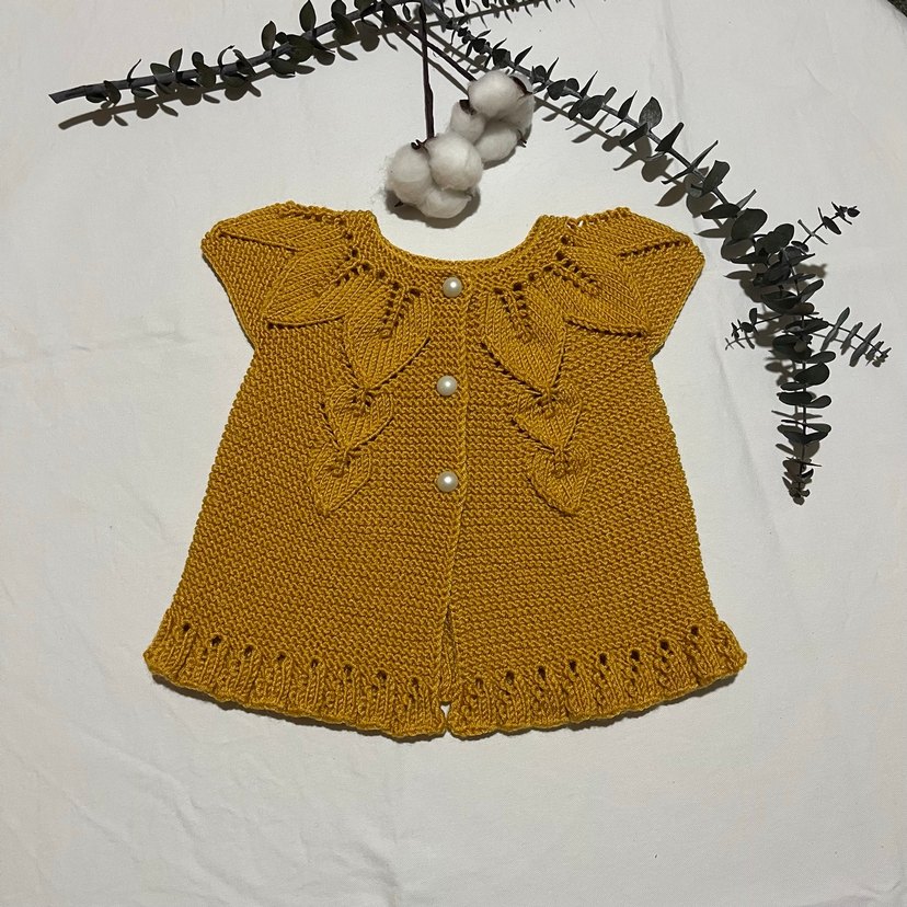 Kız Çocuk Parlak Sarı Örgü Yelek - Görsel 2
