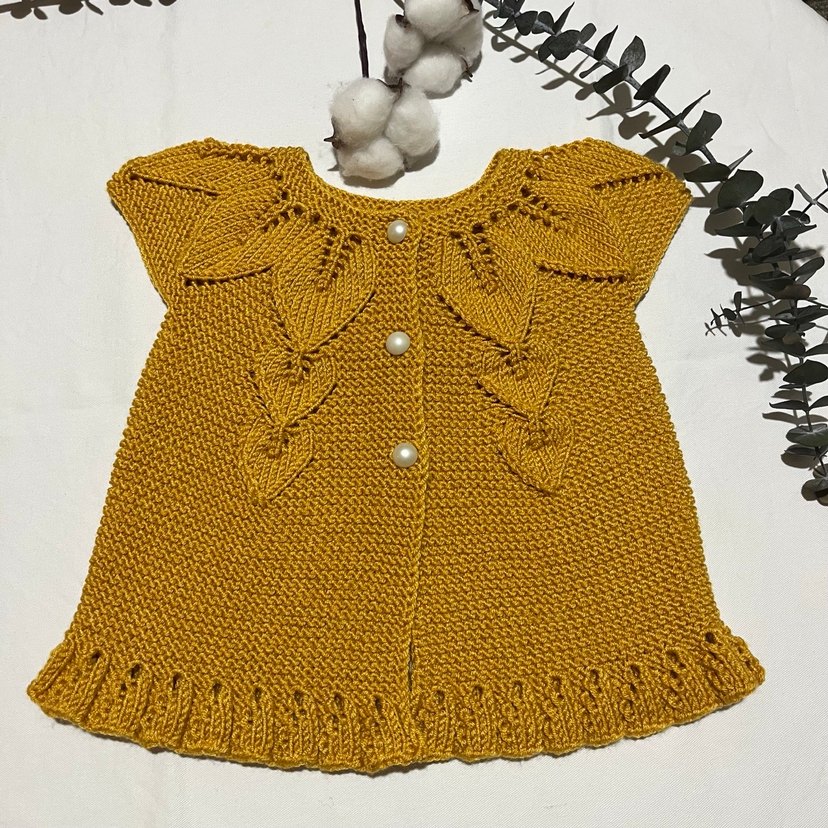 Kız Çocuk Parlak Sarı Örgü Yelek - Görsel 4