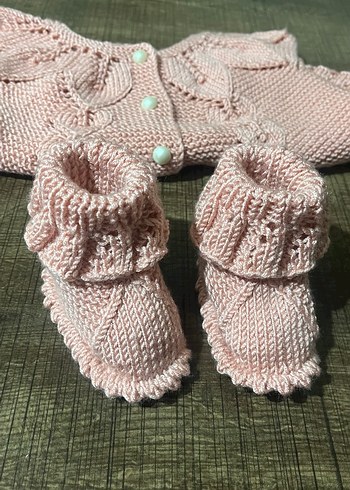 Kız Çocuk Pembe Örgü Kolsuz Hırka ve patik - Görsel 5