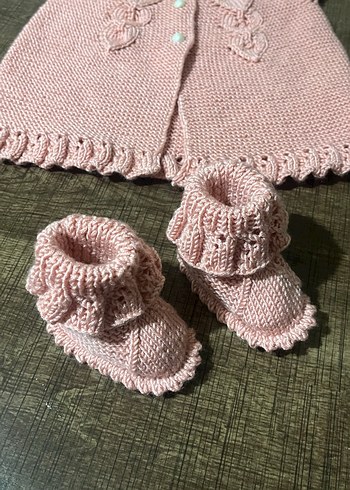 Kız Çocuk Pembe Örgü Kolsuz Hırka ve patik - Görsel 2