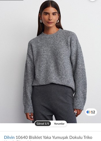 Gri Kadın Triko Kazak - Görsel 3