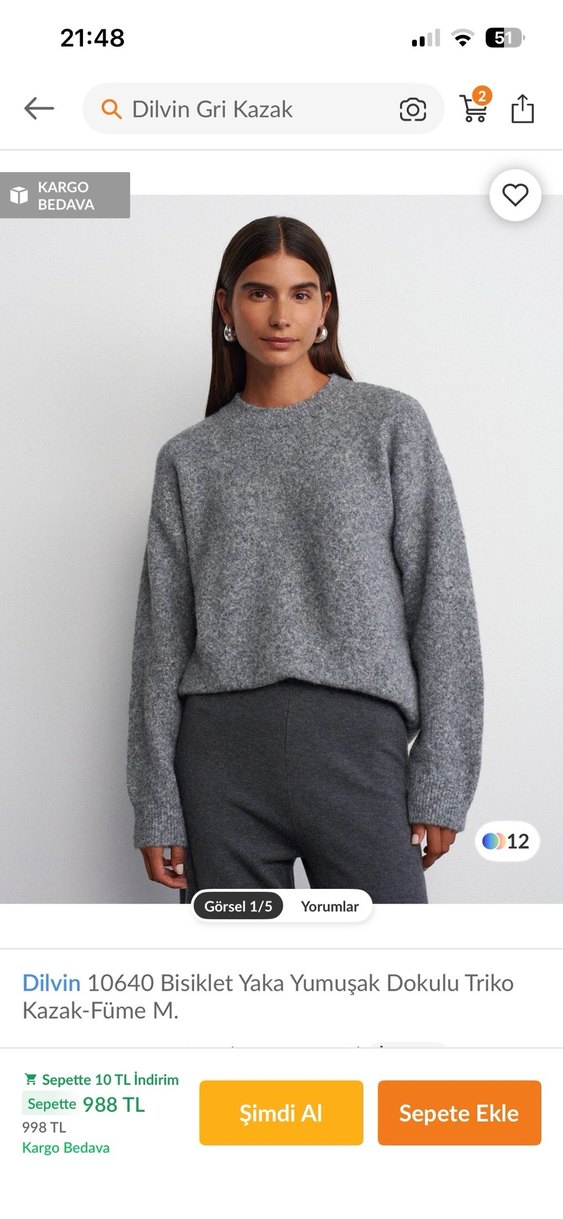 Gri Kadın Triko Kazak - Görsel 3