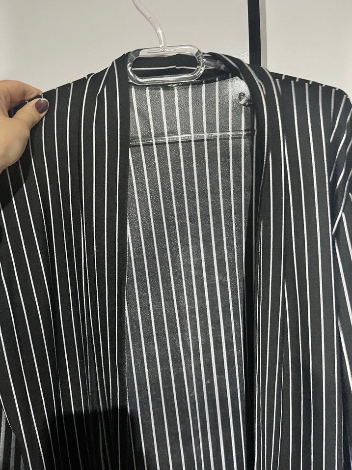 Kadın Siyah Çizgili Midi Blazer - Görsel 3