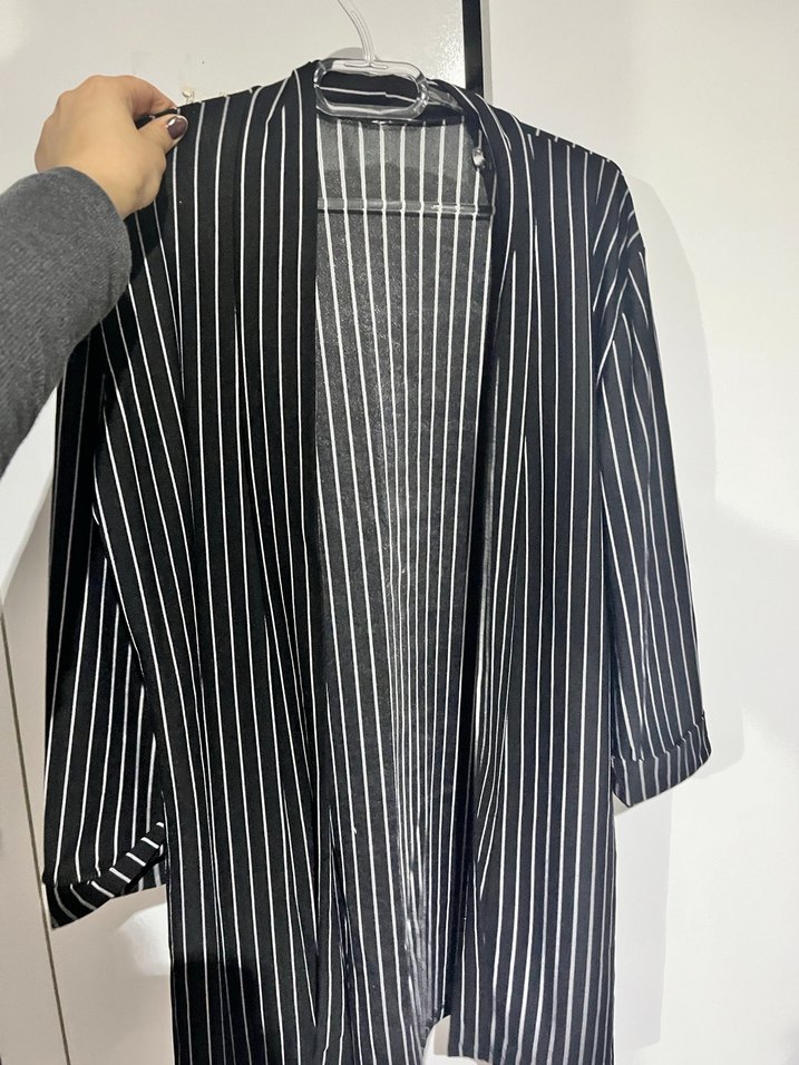 Kadın Siyah Çizgili Midi Blazer - Görsel 2